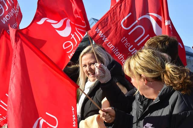 Unite members staged a picket outside Glenveagh Special School in Belfast last month. 
Picture: Arthur Allison/Pacemaker Press.