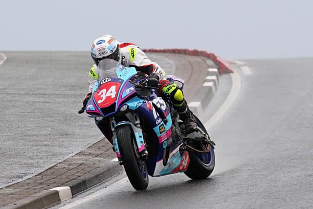 Alastair Seeley gets it sideways on the IFS Yamaha in the Superstock race at the North West 200 on Thursday.