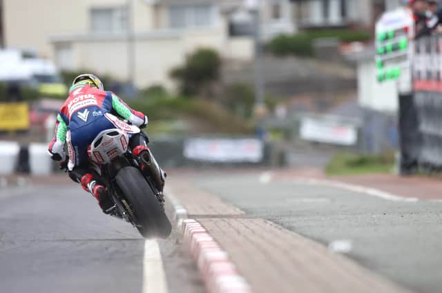 PACEMAKER, BELFAST 12/5/2022: Pole position man in the Superbike class, Honda's  Glenn Irwin was using every inch of the road during the second qualifying session of the fonaCAB and Nicholl Oils North West 200.PICTURE BY STEPHEN DAVISON