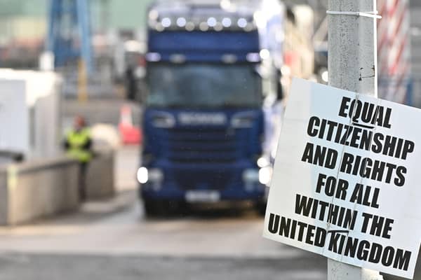 An anti-protocol placard at Port of Larne