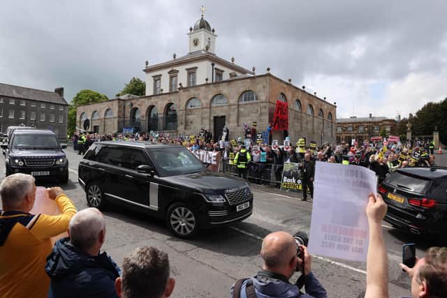 Prime Minister Boris Johnson's cavalcade arrives at Hillsborough Castle