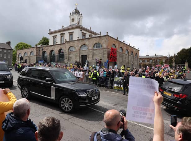 Prime Minister Boris Johnson's cavalcade arrives at Hillsborough Castle
