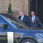Boris Johnson leaves Hillsborough Castle after his talks with the five main parties