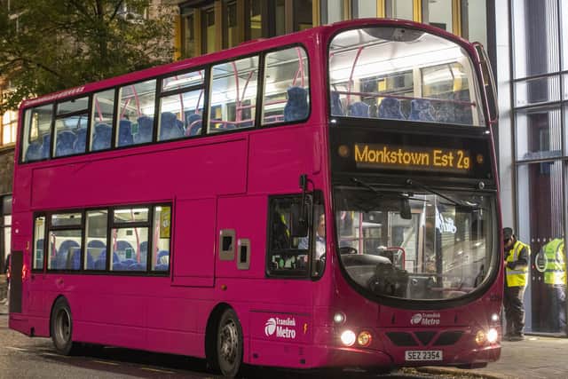 A Translink Metro bus pictured in Belfast City centre, as bus drivers from two trade unions suspend strike action in light of a new pay offer.
