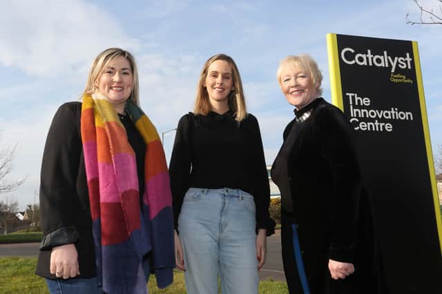 Pictured at Catalyst Innovation Centre, Londonderry are Clare McGee, co-founder of AwakenHub, Natasha O’Hea, community manager at Catalyst and Mary McKenna, co-founder of AwakenHub