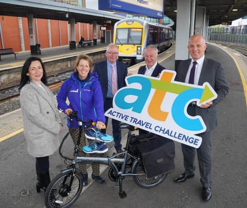Belfast Health and Social Care Trust’s Fiona Meenan, Sustrans director Caroline Bloomfield, Public Health Agency chief executive Aidan Dawson, Belfast City Council chief executive John Walsh and Translink director of service operations Ian Campbell are all behind the challenge taking place this June