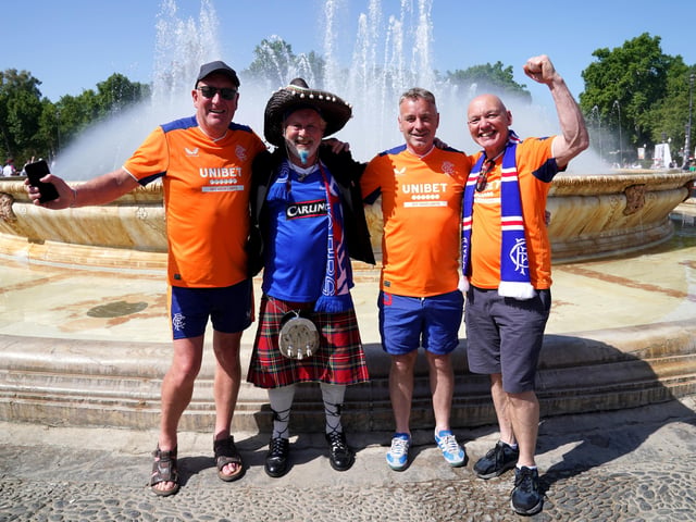 Rangers fans in the Plaza de Espana before the UEFA Europa League Final at the Estadio Ramon Sanchez-Pizjuan, Seville.