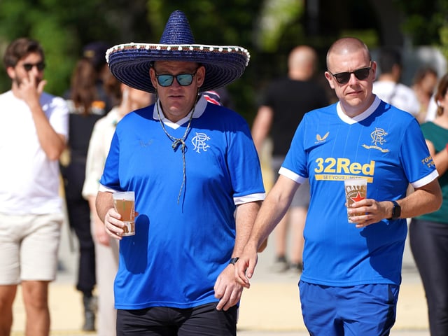 Rangers fans in the Plaza de Espana before the UEFA Europa League Final at the Estadio Ramon Sanchez-Pizjuan, Seville.