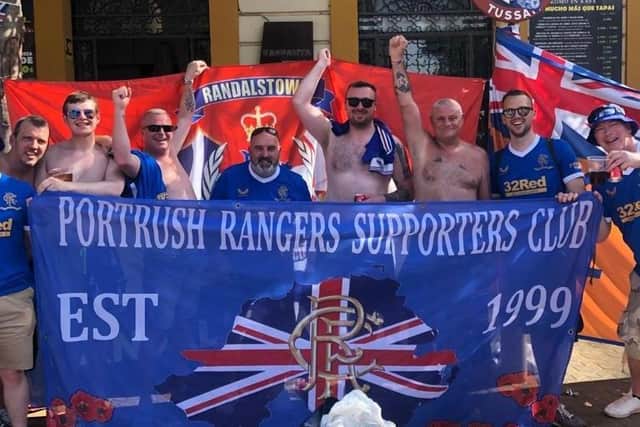 Fans from both the Randalstown Rangers Supporters Club and the Portrush RSC enjoying the atmosphere in Seville ahead of the Europa League final