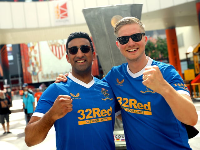 Rangers fans outside of the stadium ahead of the UEFA Europa League Final at the Estadio Ramon Sanchez-Pizjuan, Seville.
