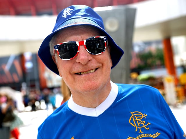 A Rangers fan outside of the stadium ahead of the UEFA Europa League Final at the Estadio Ramon Sanchez-Pizjuan, Seville.