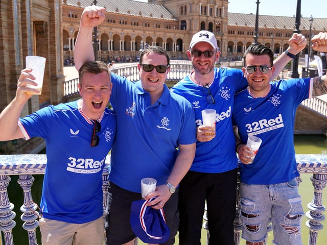 Rangers fans in the Plaza de Espana before the UEFA Europa League Final at the Estadio Ramon Sanchez-Pizjuan, Seville.