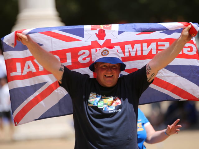 A Rangers fan at the Alameda de Hercules ahead of the UEFA Europa League Final at the Estadio Ramon Sanchez-Pizjuan, Seville.