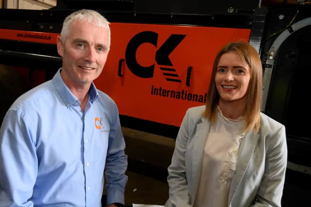 Paul Conlon, managing director, CK International and Catherine Crilly, business support manager, NI Chamber