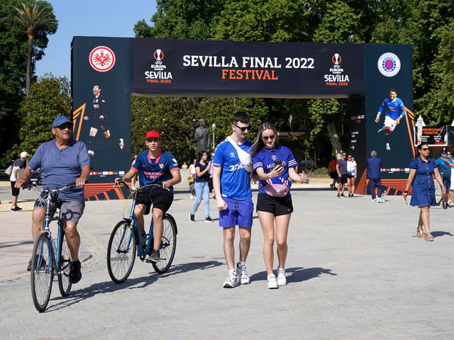 Rangers fans in the Plaza de Espana before the UEFA Europa League Final at the Estadio Ramon Sanchez-Pizjuan, Seville. Picture date: Wednesday May 18, 2022. PA Photo.