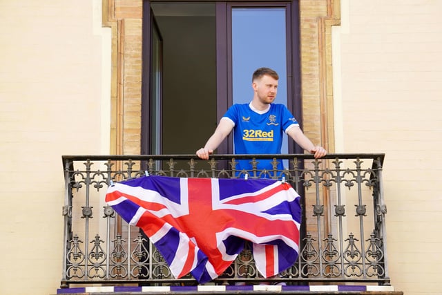 A Rangers fan in the old town of Seville, ahead of the UEFA Europa League Final at the Estadio Ramon Sanchez-Pizjuan. Picture date: Wednesday May 18, 2022. PA Photo.