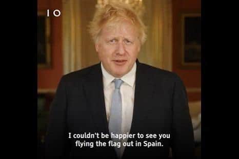 Boris Johnson sends a good luck video message to Rangers in Seville. Downing Street image