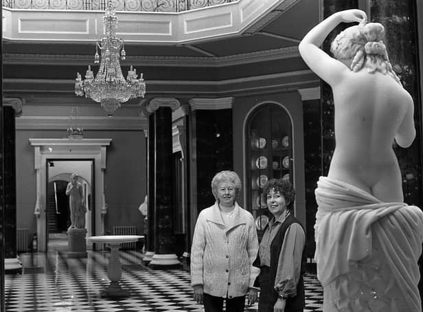 Myrtle Watson shows the News Letter’s Nikki Hill the marble statues at the Natrional Trust’s Mount Stewart in May 1982. Mrytle was the wife of the custodian of the house Sydney Watson. She told the News Letter: “The dusting is done very carefully and well. We do have other ways of dusting of course. The marble statues are dusted with a rather special soft bristle brush which gets into the crevices and layers of the sculpture.” Meanwhile, polishing was done once a year only with a special National Trust beeswax polish. Picture: News Letter archives