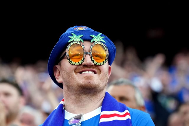 A Rangers fan pictured before kick-off