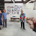 Dame Prue Leith visiting the studio with Grayson Perry and his wife Philippa