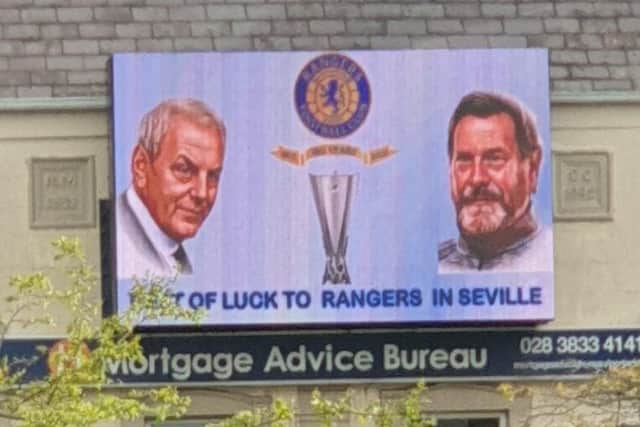Billboard tribute to Walter Smith and Jimmy Bell in Portadown, sponsored by local businessman and Rangers fan Colin Symington.