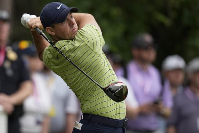 Northern Ireland's Rory McIlroy watches his tee shot on the 12th hole during the first round of the US PGA Championship in Tulsa. Pic by AP Photo