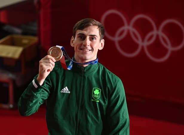 Aidan Walsh won bronze at the Tokyo Olympics to follow up his silver at the Commonwealth Games.  (Photo by Luis Robayo - Pool/Getty Images)