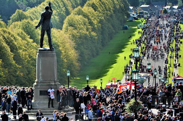 The 100th year anniversary march in September 2012 to commemorate the signing of the Ulster Covenant enters Stormont. Picture: Charles McQuillan/Pacemaker.