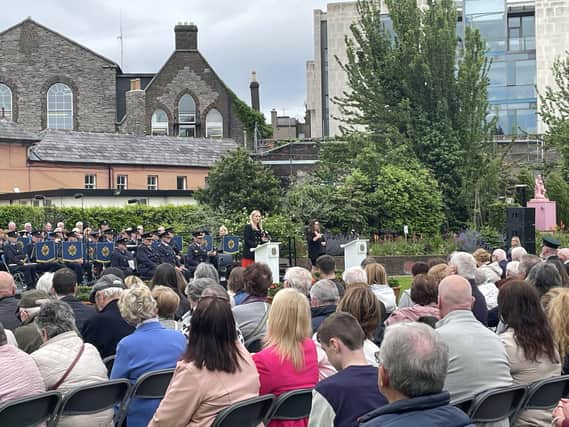 Minister for Justice Helen McEntee speaks during the Garda Memorial event, an annual event to honour gardai who died in the course of their duty, at Dublin Castle, Ireland.