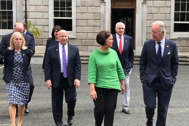 Sinn Fein leader Mary Lou McDonald with the bipartisan US congressional delegation, led by senior Democrat Richard Neal, at Leinster House in Dublin