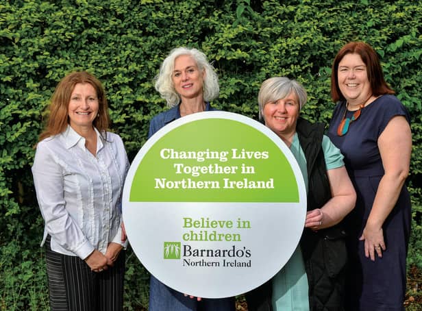 Pictured l-r are Helen Browne, Assistant Head of Fostering and Adoption, Barnardo’s Northern Ireland, Priscilla McLoughlin, Operations Manager, Fostering and Adoption Service, Barnardo’s Northern Ireland, Heather Watson, Barnardo’s Northern Ireland Foster Carer and Adopter and Michele Janes, Director of Barnardo’s Northern Ireland