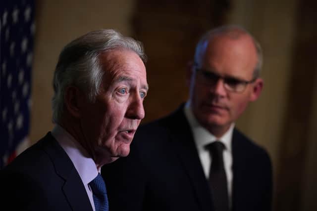 Senior US Democrat Richard Neal (left) and Irish Minister for Foreign Affairs Simon Coveney at Iveagh House, the Department of Foreign Affairs, in Dublin.