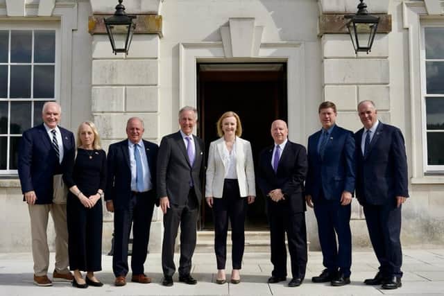 Richard Neal, four left, beside Liz Truss, pictured with a bipartisan US congressional delegation after meeting the Foreign Secretary last weekend