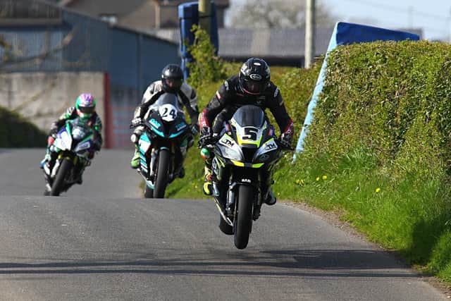 Thomas Maxwell in action during practice on his Kawasaki ZX-10R at the Tandragee 100 in April.