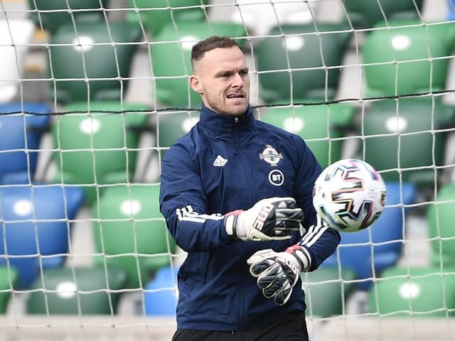 Trevor Carson on international duty with Northern Ireland in 2020. Pic by Pacemaker.