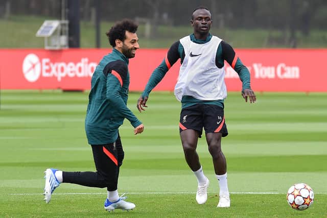 Mohamed Salah and Sadio Mane pictured during a Liverpool training session at AXA Training Centre on Wednesday