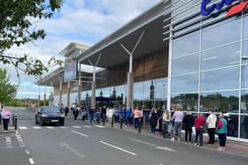 Queue outside The Range at the Boulevard in Banbridge which opens today May 27.