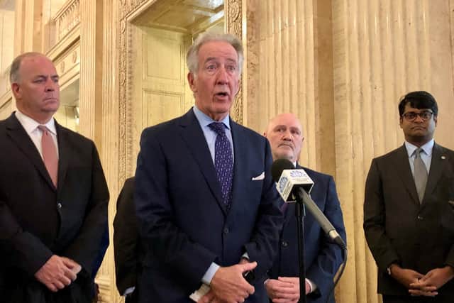 Congressman Richard Neal speaking to the media at Parliament Buildings, Stormont in Belfast earlier this week