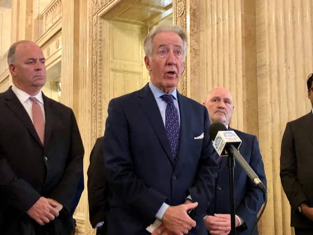 Congressman Richard Neal speaking to the media at Parliament Buildings, Stormont in Belfast earlier this week
