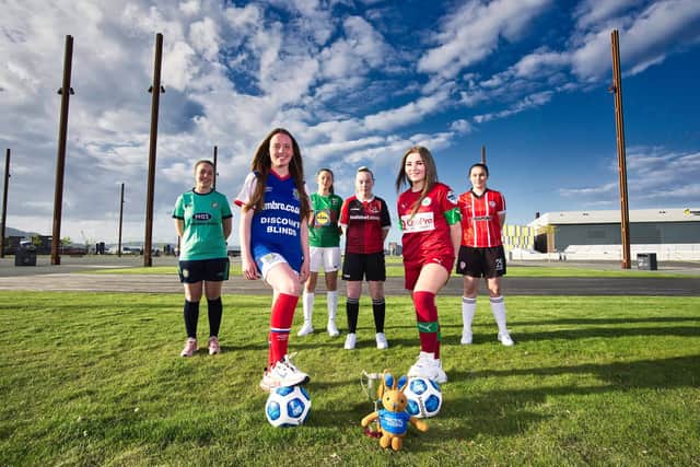 Pictured from L-R are Zahara Lecky (Sion Swifts Ladies), Maureen Quinn (Linfield Ladies), Rebecca Magee (Glentoran Women), Leah Wilagus (Crusaders Strikers), Chelsea Irvine (Cliftonville Ladies) and Ellie Carlin (Derry City Women)