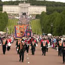 Members of the Grand Orange Lodge of Ireland during the start of the Northern Ireland centenary parade from Stormont towards City Hall in Belfast, to commemorate the creation of Northern Ireland. Photo: Niall Carson/PA Wire