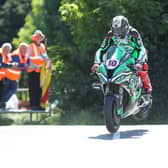 Peter Hickman on the Gas Monkey BMW Superbike at Ballaugh Bridge.
