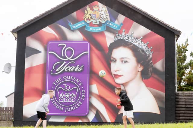 A
new mural unveiled in Rathcoole in Bangor, Co Down to mark the Queen's Platinum Jubilee. 

Picture by Jonathan Porter/PressEye