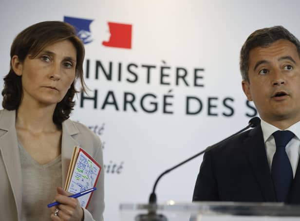 Sports Minister Amélie Oudéa-Castéra (left) listens to French Interior Minister Gerald Darmanin during a press conference. Pic by PA.