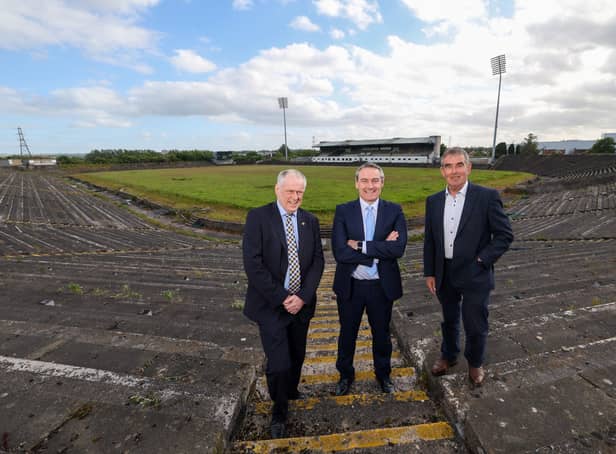 Brian McAvoy, Chief Executive of Ulster GAA, Ciaran McLaughlin, President of Ulster GAA and Tom Daly, Chairman of Casement Park Stadium Development Project Board