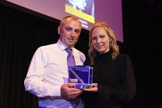 Fintan Duffy, MD of Re-Gen Robotics was presented with his Outstanding Achievement Award by Margaret Dunn, editor of Tank Storage Magazine at the 5th Global Tank Storage Awards 2022 in Rotterdam