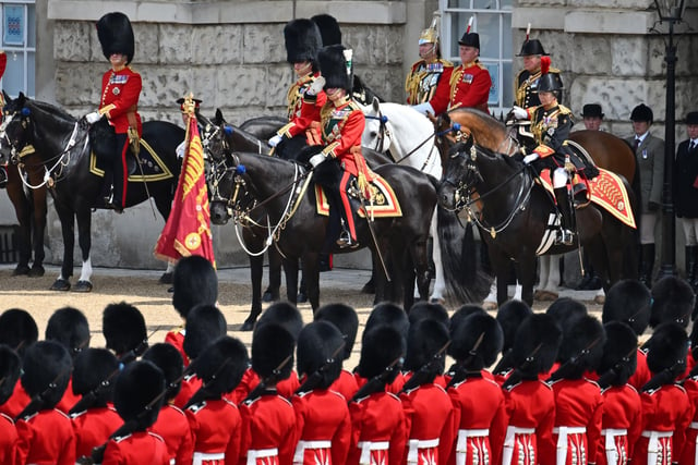 The Duke of Cambridge, the Princess Royal and the Prince of Wales salute during the Trooping the Colour ceremony at Horse Guards Parade, central London, as the Queen celebrates her official birthday, on day one of the Platinum Jubilee celebrations. Picture date: Thursday June 2, 2022.
