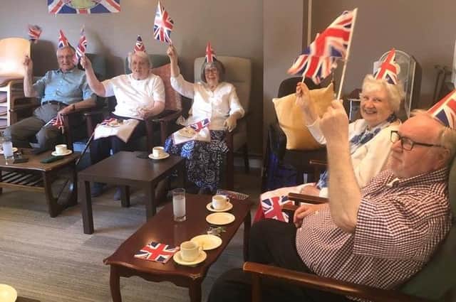 A Queen's jubilee celebration at Abbey Court residents home in East Belfast on Wednesday June 1 2022. Pictured from left Hugh Kennedy with his wife Myrtle, and also Sandra, then Edith and her husband Tom. Pic sent in by Hugh Kennedy, chair of the Abbey Court residents’ association