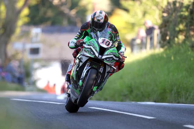 Peter Hickman at the top of Barregarrow on the Gas Monkey Garage BMW. Hickman set the Superbike pace on Wednesday with a lap at almost 132mph.