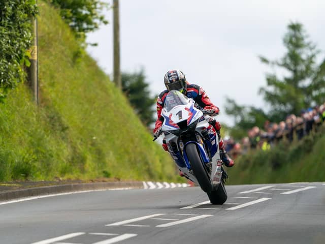 John McGuinness on the Honda Racing UK Fireblade at Molyneux's during practice for the Isle of Man TT.